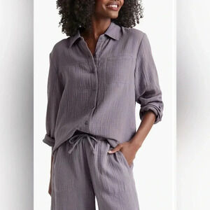 Splendid NWT Kit Gauze Button Down Shirt Gray Medium